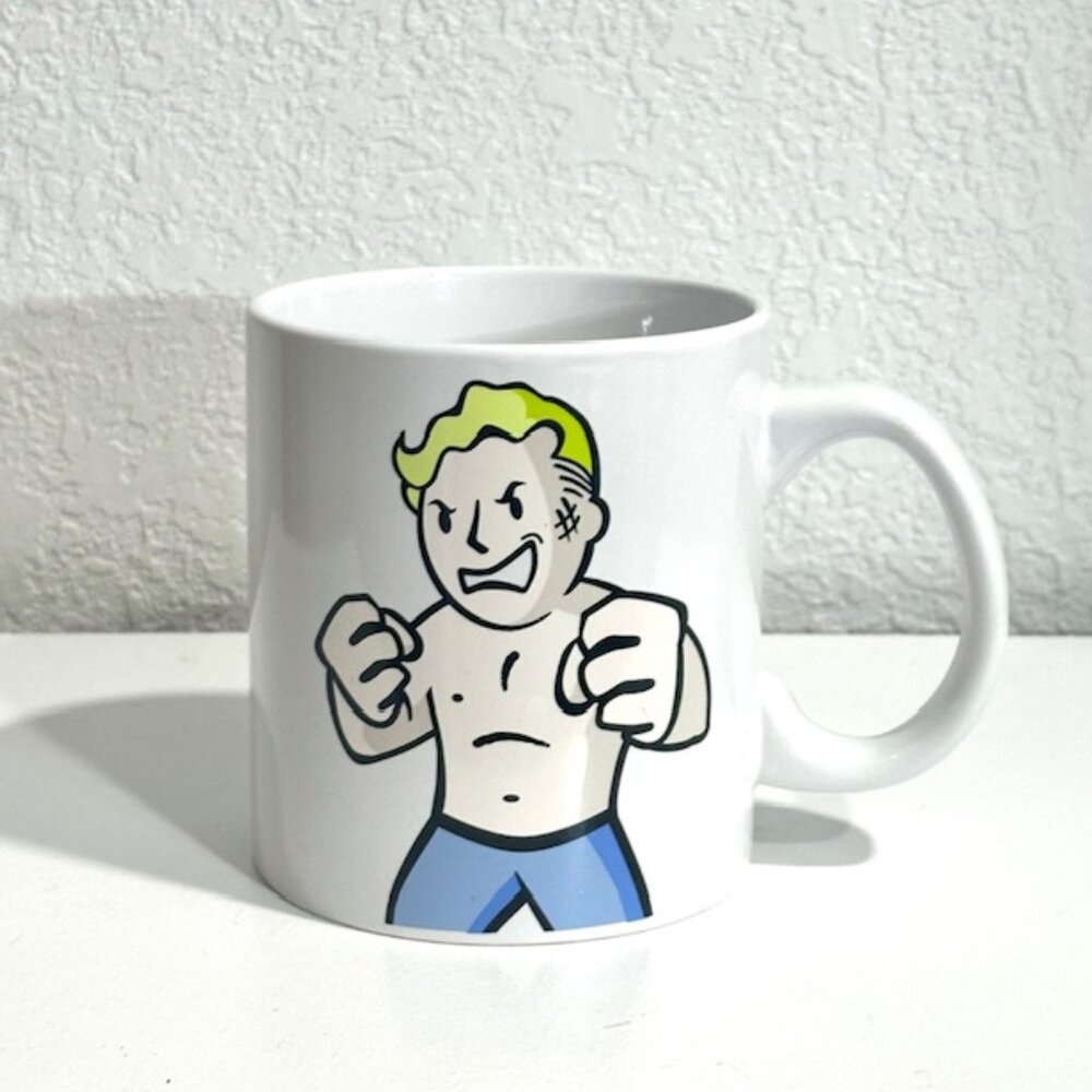 Just Funky Fallout Coffee Mug Iron Fist Vault Boy Ceramic White Handle 20oz